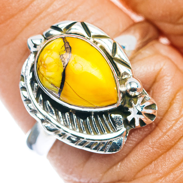 Southwestern Style Honey Dahlia Mohave Turquoise Ring Size 8 (.925 Sterling Silver)