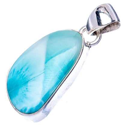 Larimar oval pendant with 925 sterling silver bezel and bail, light blue marbled stone