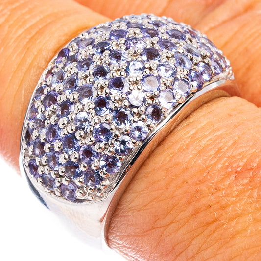 Tanzanite sterling silver ring with pavé-set round stones
