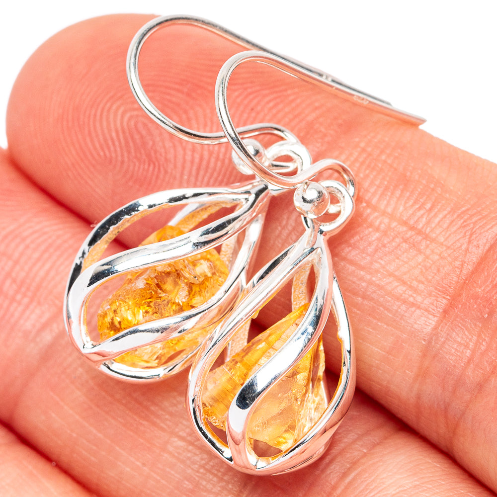 Citrine Caged Earrings 1 1/4" (925 Sterling Silver) E2552
