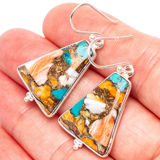 Spiny Oyster Turquoise Earrings 1 5/8" (925 Sterling Silver) E1828