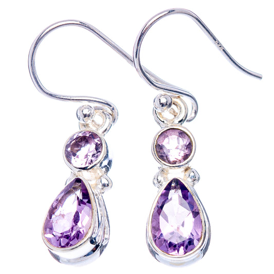 Amethyst drop earrings, .925 sterling silver, purple round and teardrop stones on hook