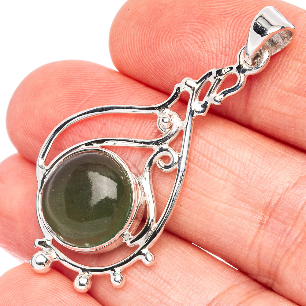 Premium Nephrite Jade Pendant 1 3/4" (925 Sterling Silver) P45004