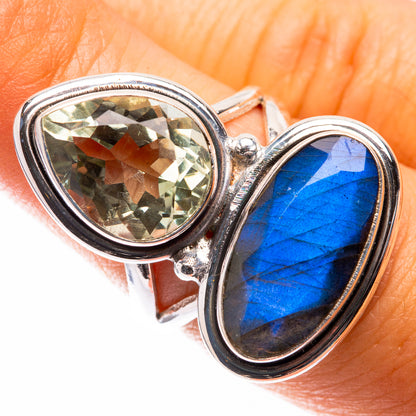 Large Labradorite, Green Amethyst Ring Size 6 (925 Sterling Silver) R141269