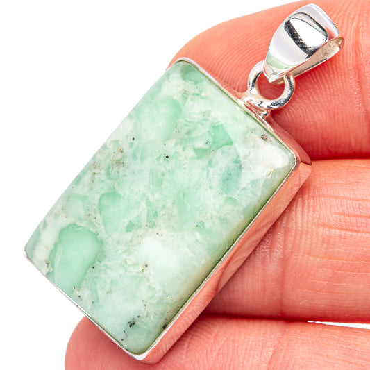 Rectangular varicite pendant with .925 sterling silver bezel and loop bail, mint green