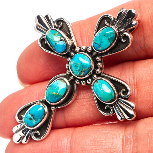 Turquoise cross pendant in .925 sterling silver with five oval stone settings