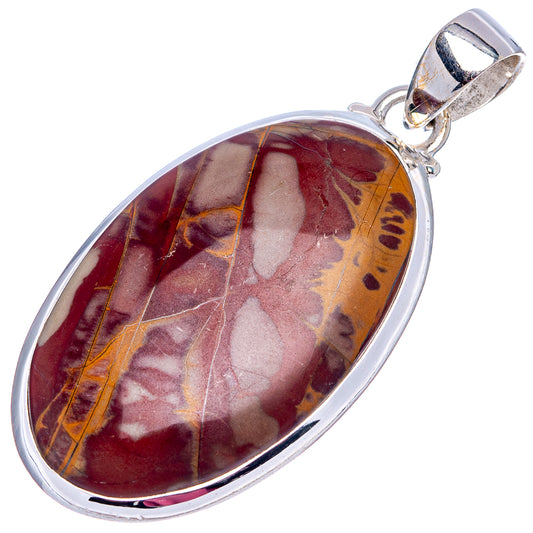 Noreena jasper pendant with oval marbled red, purple, and amber stone set in .925 silver