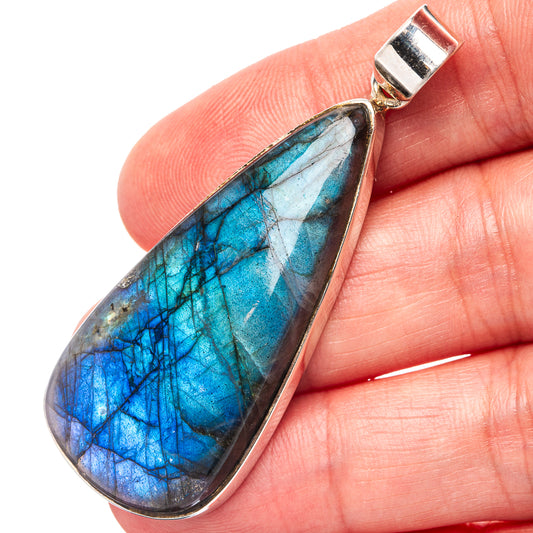 Teardrop labradorite pendant in .925 sterling silver, vivid blue flash