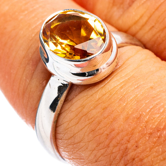Faceted citrine ring, .925 sterling silver, round yellow gemstone bezel setting
