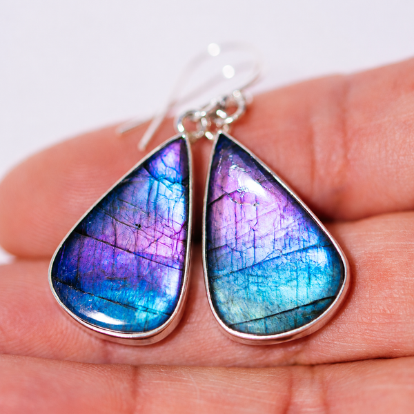 Premium Spectrolite Earrings 1 5/8" (.925 Sterling Silver)