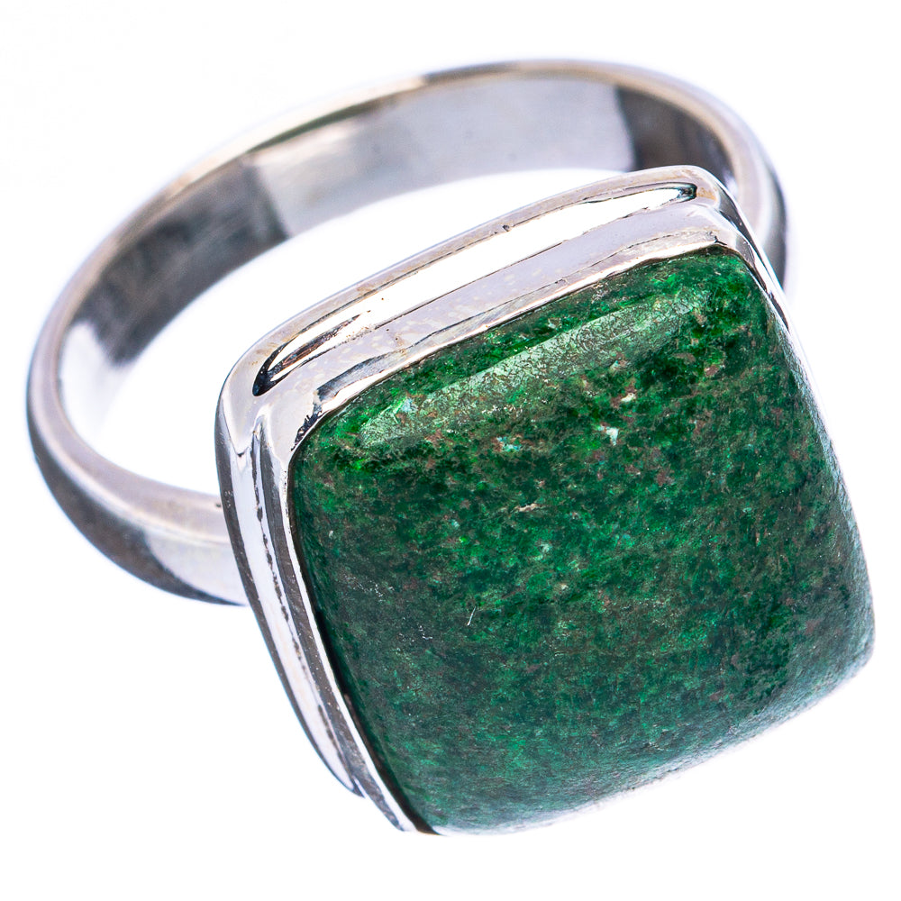 Sterling silver ring with square green stone, raised bezel