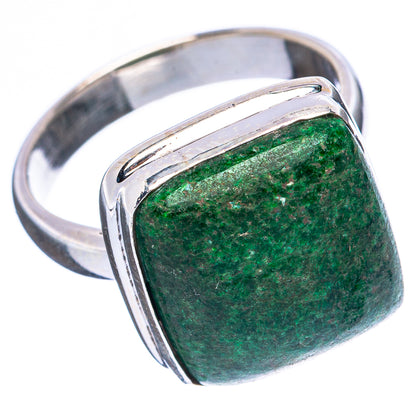 Sterling silver ring with square green stone, raised bezel