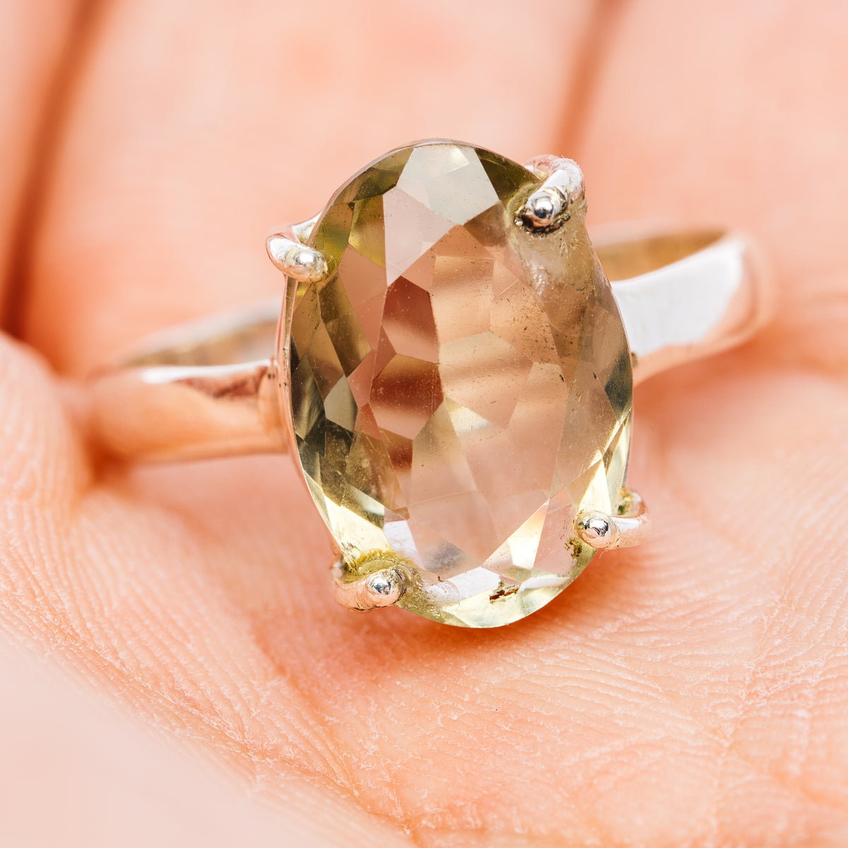 Faceted Prasiolite Ring Size 8.75 (.925 Sterling Silver)