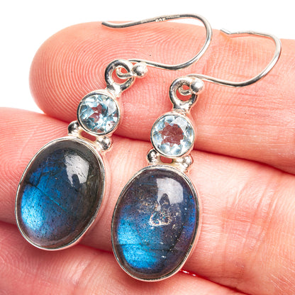 Labradorite, Blue Topaz Earrings 1 1/2" (925 Sterling Silver) E432578