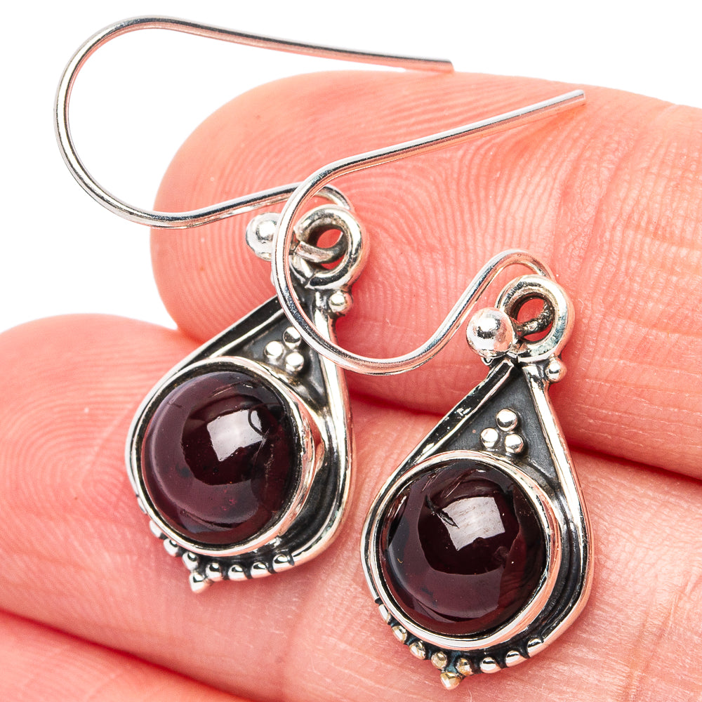 925 sterling silver garnet teardrop earrings with dark red stones and hooks