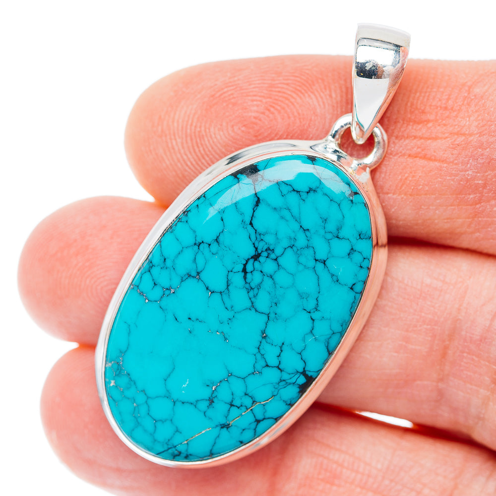 Premium Tibetan Turquoise Pendant 1 3/4" (.925 Sterling Silver)