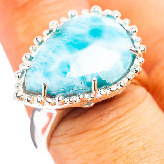 Larimar ring, size 7, .925 sterling silver prong-set oval blue stone