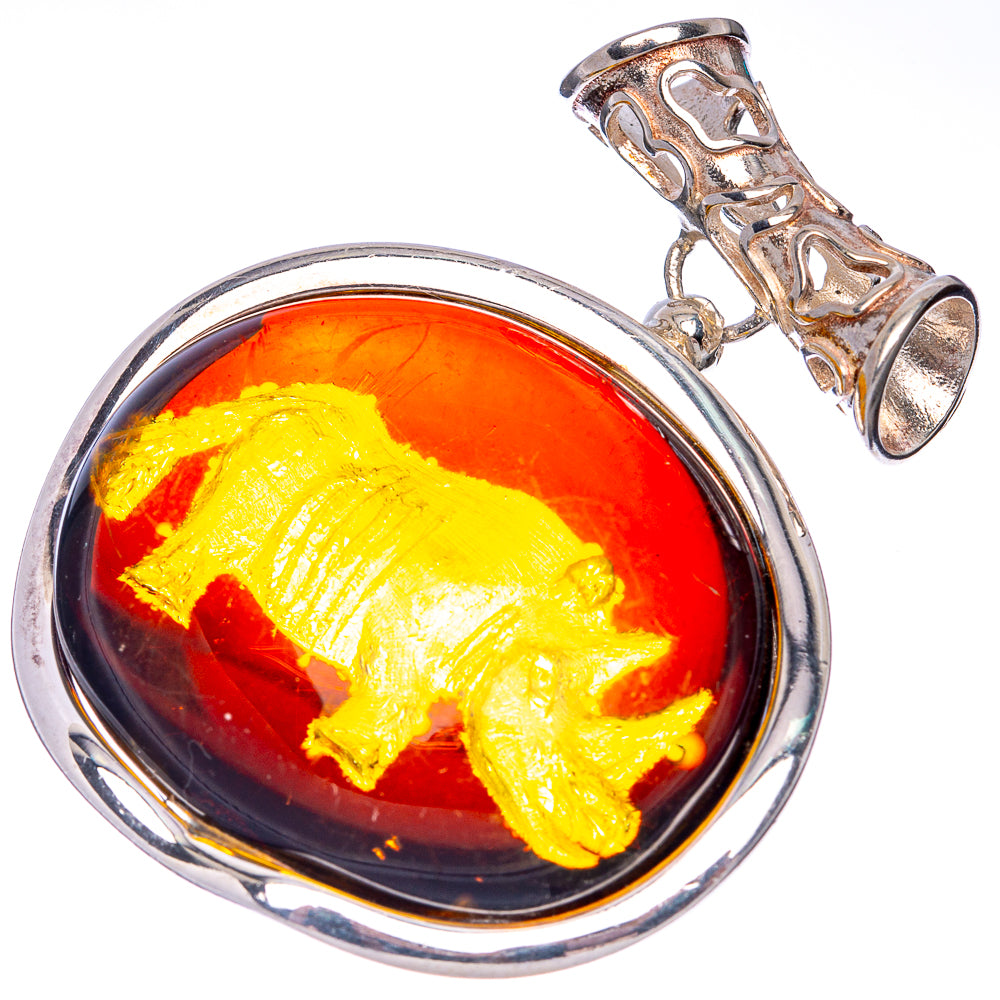 Ana Silver Co Baltic Amber Cameo Pendant 1 7/8" (925 Sterlnig Silver)