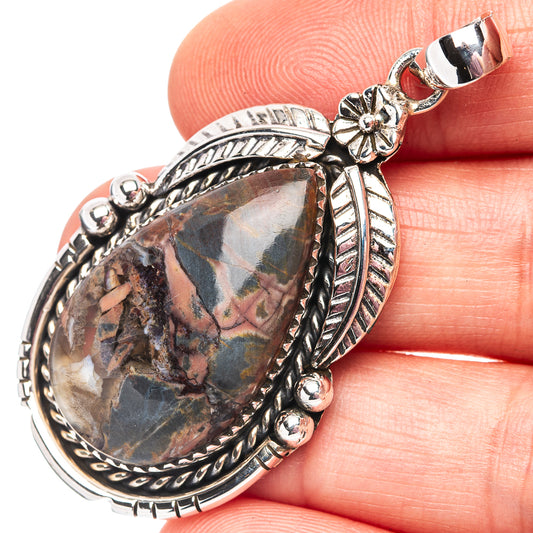 Sterling silver jasper butterfly pendant with teardrop stone and ornate edging