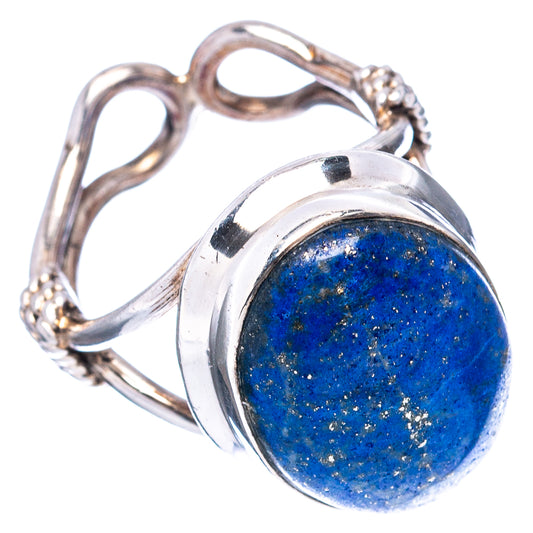 Sterling silver lapis lazuli cabochon ring, round blue stone side view