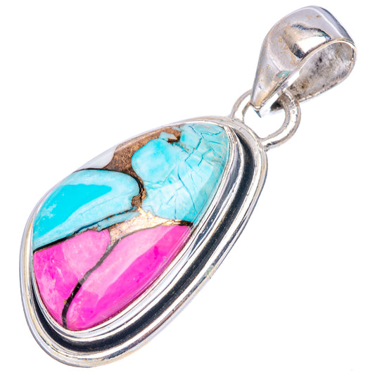 Teardrop pendant in .925 sterling silver with turquoise and pink stone inlay