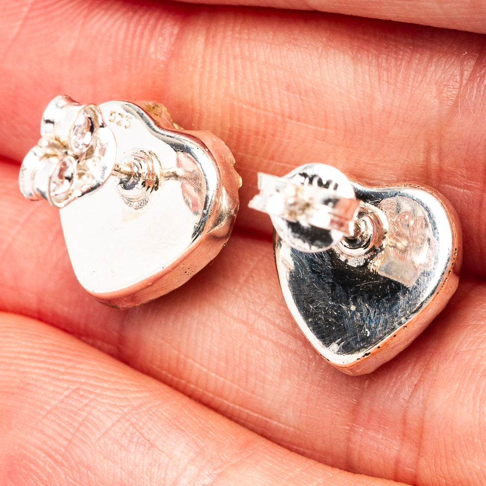 Pink Dahlia Turquoise Heart Earrings 1/2" (.925 Sterling Silver)