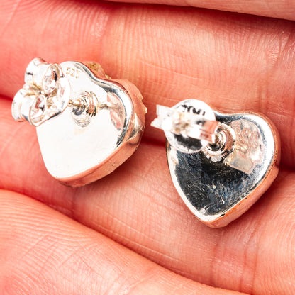 Pink Dahlia Turquoise Heart Earrings 1/2" (.925 Sterling Silver)