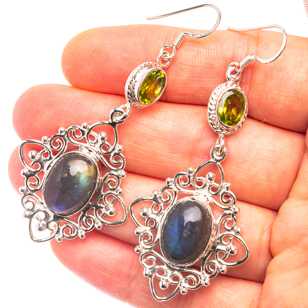 Signature Labradorite, Peridot Earrings 2 5/8" (925 Sterling Silver) E432319