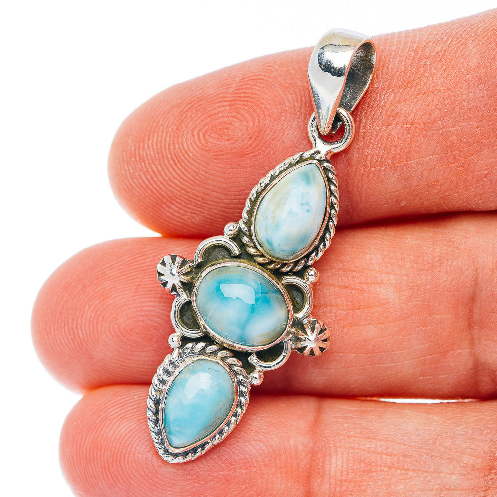 Sterling silver larimar pendant with three oval blue-green stones