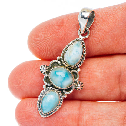 Sterling silver larimar pendant with three oval blue-green stones