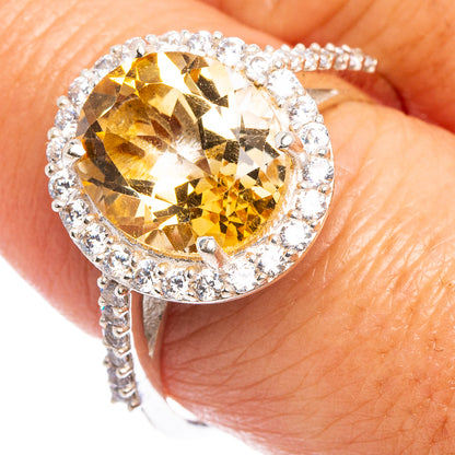 Faceted Citrine, Cubic Zirconia Ring Size 9 (.925 Sterling Silver)