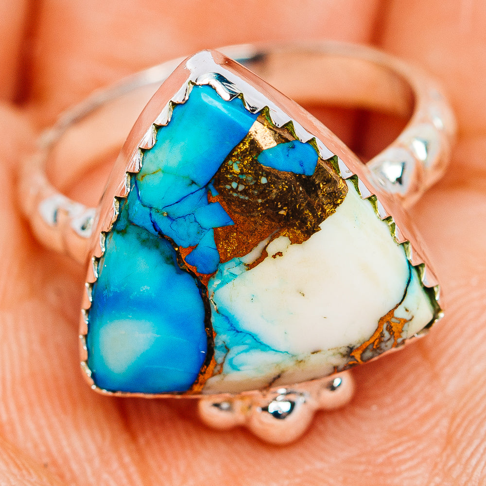Southwestern Style Ice Blue Dahlia Mohave Turquoise Ring Size 7 (.925 Sterling Silver)