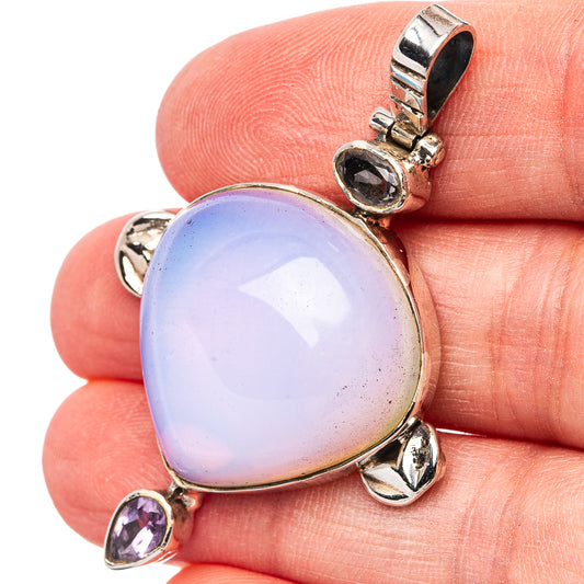 Opalite opal oval pendant in .925 sterling silver with three amethyst stone accents