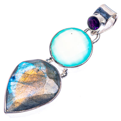 Labradorite, Aqua Chalcedony 925 Sterling Silver Pendant 1 3/4"