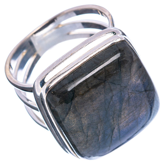 Sterling silver labradorite ring with dark gray-blue square stone; size 8.25