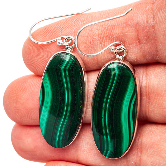 Premium Malachite Earrings 1 3/4" (.925 Sterling Silver)