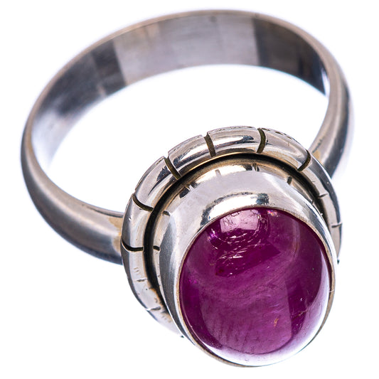 Sterling silver ruby ring, size 6, oval purple cabochon with segmented bezel