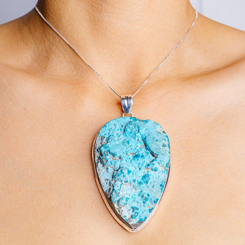 Gigantic Chrysocolla Botryoidal Pendant 3 5/8" (.925 Sterling Silver)