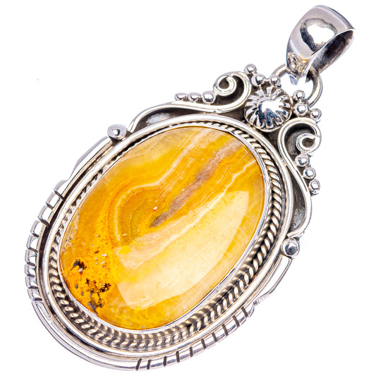 Bumblebee Jasper oval pendant in .925 sterling silver with prong, bead detail, and bail