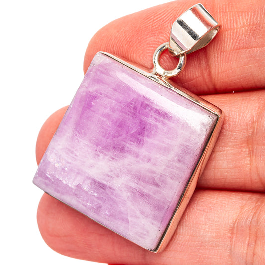 Kunzite pendant with rectangular lavender gemstone, .925 silver bezel and top bail