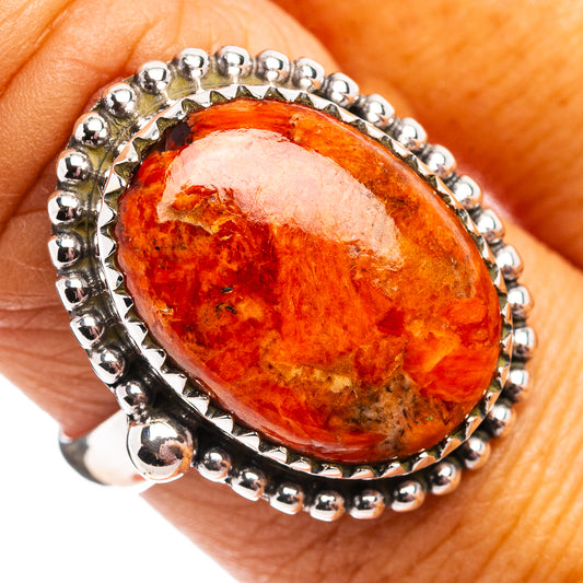925 sterling silver coral ring, size 8.5, oval orange sponge coral centerpiece