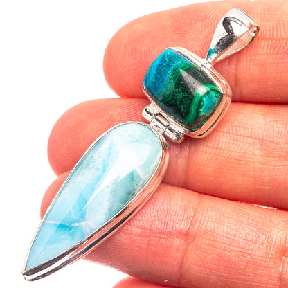 Larimar, Malachite In Chrysocolla Pendant 2 1/8" (925 Sterling Silver) P38880