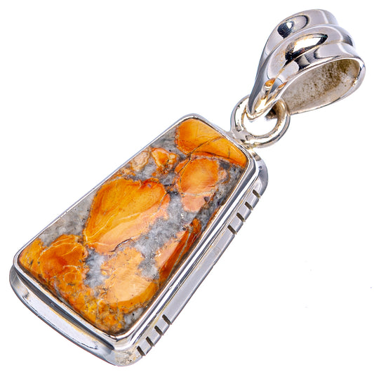 Orange jasper rectangle pendant in .925 sterling silver bezel with loop bail