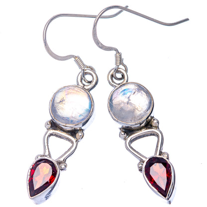 Rainbow Moonstone, Garnet Earrings 1 5/8" (925 Sterling Silver) E433151