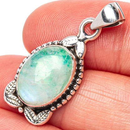 925 sterling silver moonstone pendant with oval green cabochon and beaded frame