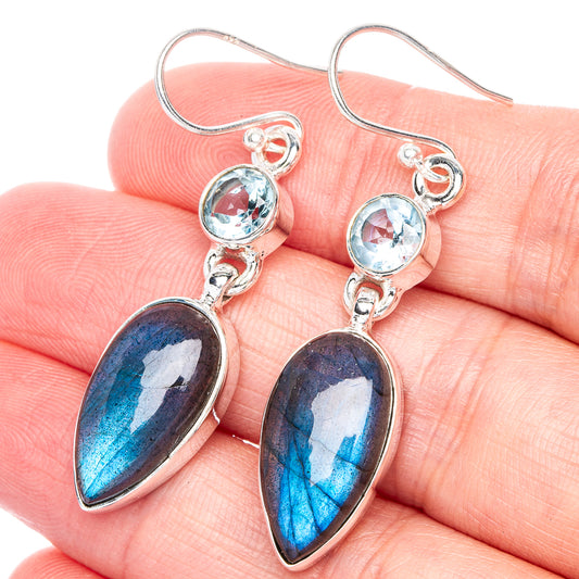Labradorite, Blue Topaz Earrings 1 7/8" (925 Sterling Silver) E433080