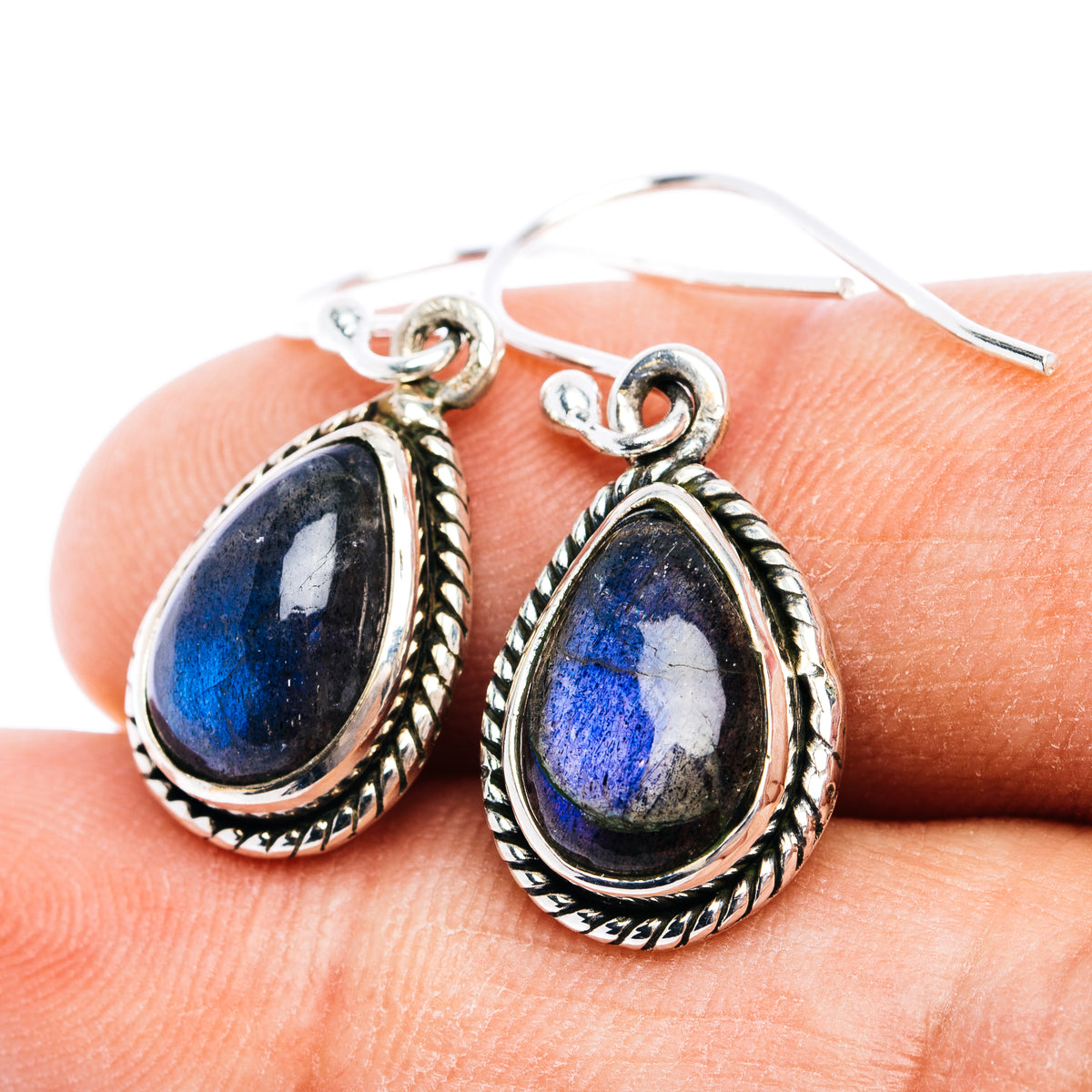 Labradorite Earrings 1 1/4" (.925 Sterling Silver)