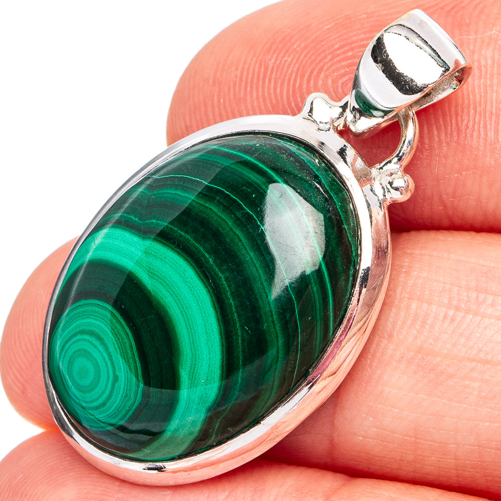 Malachite Pendant 1 3/8" (.925 Sterling Silver)