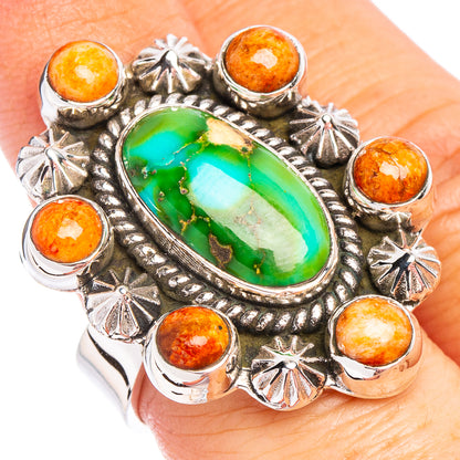 Sonoran Gold Turquoise Native Style, Sponge Coral Ring Size 6 Adjustable (.925 Sterling Silver) Exclusive