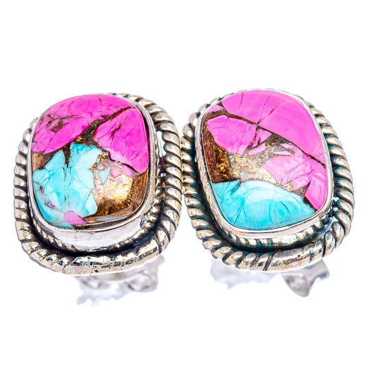 Pair of oval pink and blue gemstone earrings with rope-edge .925 sterling silver bezel